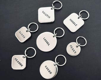 THICK Aluminum Pet Tags - High Quality - Simple Minimal Design -Custom Hand Stamped - Heavy Duty Silver Color - Dog Cat Puppy Kitten ID Name