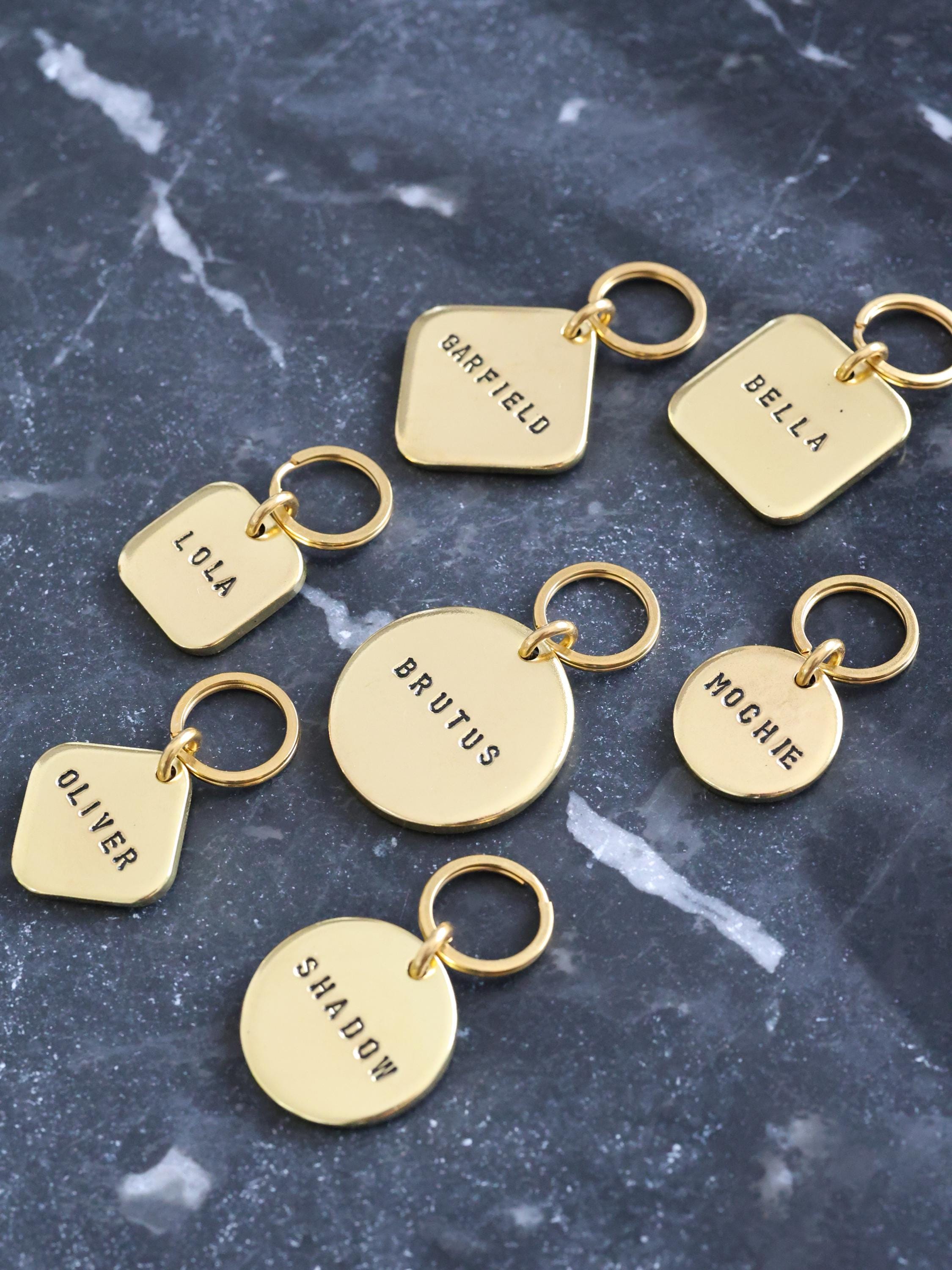 THICK Pet ID Name Tags - Highest Quality - Custom Hand-Stamped - Heavy Duty 100% Brass Construction Customizable - Dog Cat Puppy Kitten