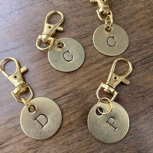 Custom Letter Initial Tags Large Letter Labels Hand Stamped Alphabet Coins Gold Color Brass Keychain Keyring Locker, Luggage, Keys image 4