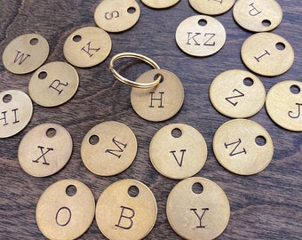 Custom Brass Letter Keychain - Large Initial Tags Labels - Hand Stamped Alphabet Coins - Gold Color Keyring - Personalized Key Monogram