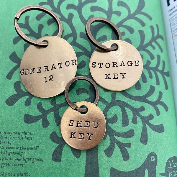 Handmade Brass Key Tags - Your Custom Text - Mark Your Keys & Belongings - Label Anything - Gold Colored Keychain Fobs - Typewriter Font