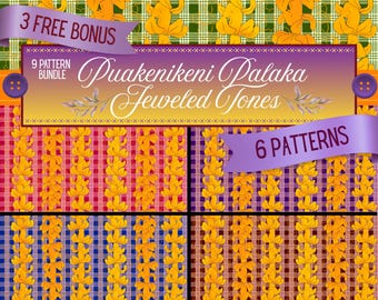 Puakenikeni Palaka Pattern: Jeweled Tones Hawaiian Fabric Design (Digital Download)