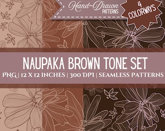 Naupaka Flower Brown Pattern Set: Hand-Drawn Hawaiian Design (Digital Download), Seamless