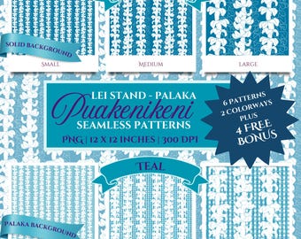 Puakenikeni Hawaiian Pattern - 10 Pack: Hand-Drawn Floral Design + FREE Bonus (PNG Instant Download)