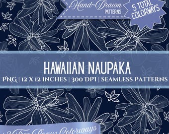 Naupaka Flower Pattern Set: Hand-Drawn Hawaiian Design (Digital Download), Seamless