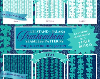 Puakenikeni Pattern: Hawaiian Floral Design, Seamless PNG (Instant Download, Commercial Use