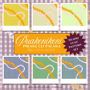 Seamless Puakenikeni Pikake Palaka Pattern Pack, Hawaiian Hand-Drawn, Printable, Sublimation, Fabric, Commercial Use, Instant Download, PNG