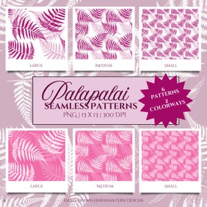 Seamless Pattern Pack Pinks, Hawaiian Hand-Drawn, Printable Paper, Sublimation, Hula Fabric, Tropical, Commercial Use, Instant Download, PNG