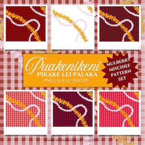 Seamless Puakenikeni Pikake Palaka Pattern Pack, Hawaiian Hand-Drawn, Printable, Sublimation, Fabric, Commercial Use, Instant Download, PNG