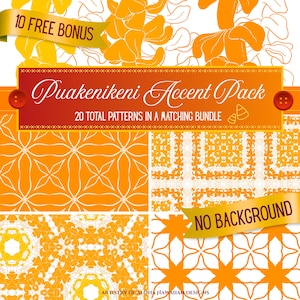 Puakenikeni Flower Pattern Pack: Hawaiian Fabric Design, Commercial Use (PNG Instant Download) FREE BONUS, Commercial Use