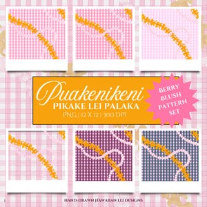 Puakenikeni Pikake Palaka Seamless Pattern Pack, Hawaiian Hand-Drawn, flower lei, gifts for her, Commercial Use, Instant Download, PNG