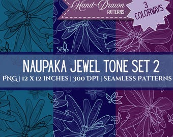 Naupaka Jewel Tones Flower Pattern Set 2: Hand-Drawn Hawaiian Design (Digital Download), Seamless Pattern