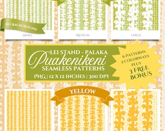Seamless Puakenikeni Pattern Pack, FREE Bonus, Hawaiian Hand-Drawn, Printable, Sublimation, Fabric, Commercial Use, Instant Download, PNG