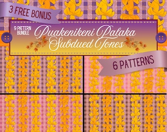 Puakenikeni Palaka - 9 Pattern Set: Hawaiian Fabric Design, Subdued Tones (Digital Download)