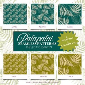 Hawaiian Fern Seamless Pattern: Tropical Fabric Print (PNG Instant Download), FREE BONUS, Commercial Use, Sublimation