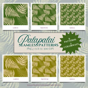 Seamless Pattern Pack Grün, Hawaiianisch handgezeichnet, bedruckbares Papier, Sublimation, Hula Stoff, tropisch, kommerzielle Nutzung, Sofort Download, PNG