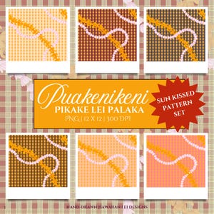 Seamless Puakenikeni Pikake Palaka Pattern Pack, Hawaiian Hand-Drawn, Printable, Sublimation, Fabric, Commercial Use, Instant Download, PNG