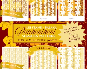 Puakenikeni Palaka Pattern: Hawaiian Floral Seamless Design (PNG, Instant Download)