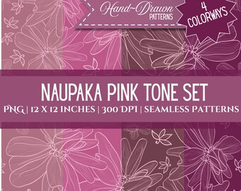 Naupaka Flower Pink Pattern Set: Hand-Drawn Hawaiian Design (Digital Download), Seamless