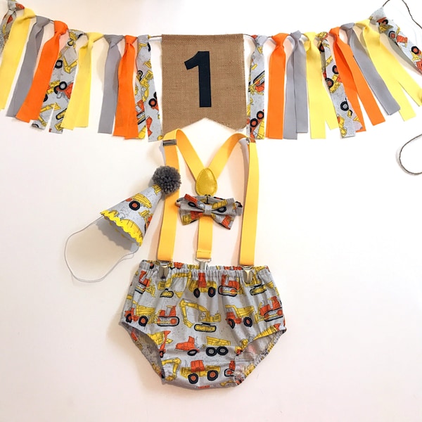 Construction site birthday outfit, cake smash outfit boy, construction baby toddler party outfit, construction cake smash, first birthday