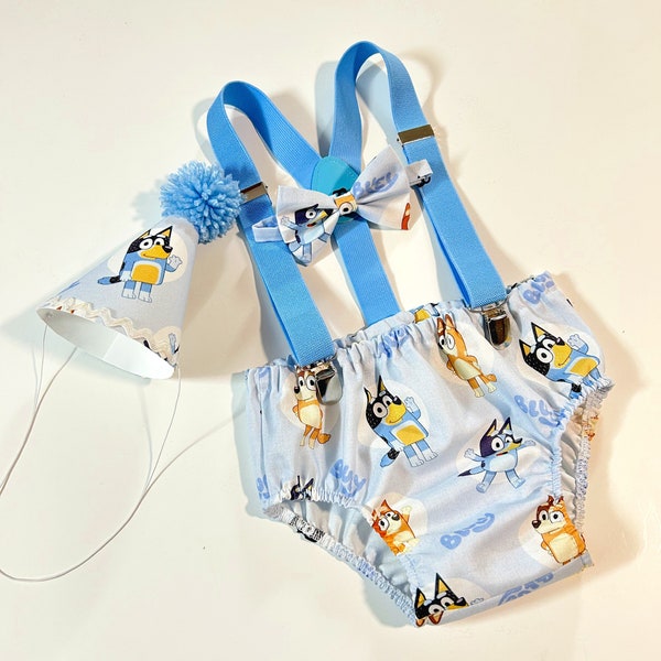 Blue dog birthday outfit, cakesmash boy outfit, first birthday outfit, blue  cakesmash set, first birthday party costume