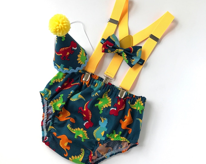 Dinosaur Cake Smash Outfit, First Birthday Outfit, Dinosaurs, Diaper