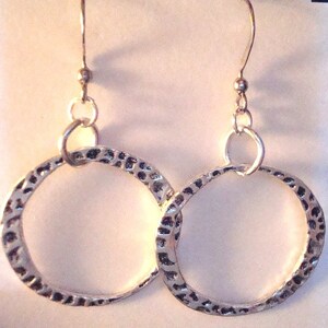 Silver hoop earrings, Hammered hoops, Lead free, nickel free jewelry, Hoop earrings