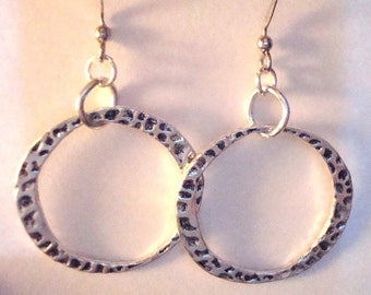 Silver hoop earrings, Hammered hoops, Lead free, nickel free jewelry, Hoop earrings