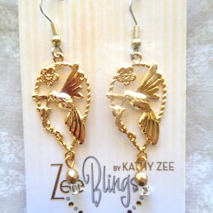 Hummingbird earrings, gold earrings, bird earrings, lead free earrings, hummingbird jewelry
