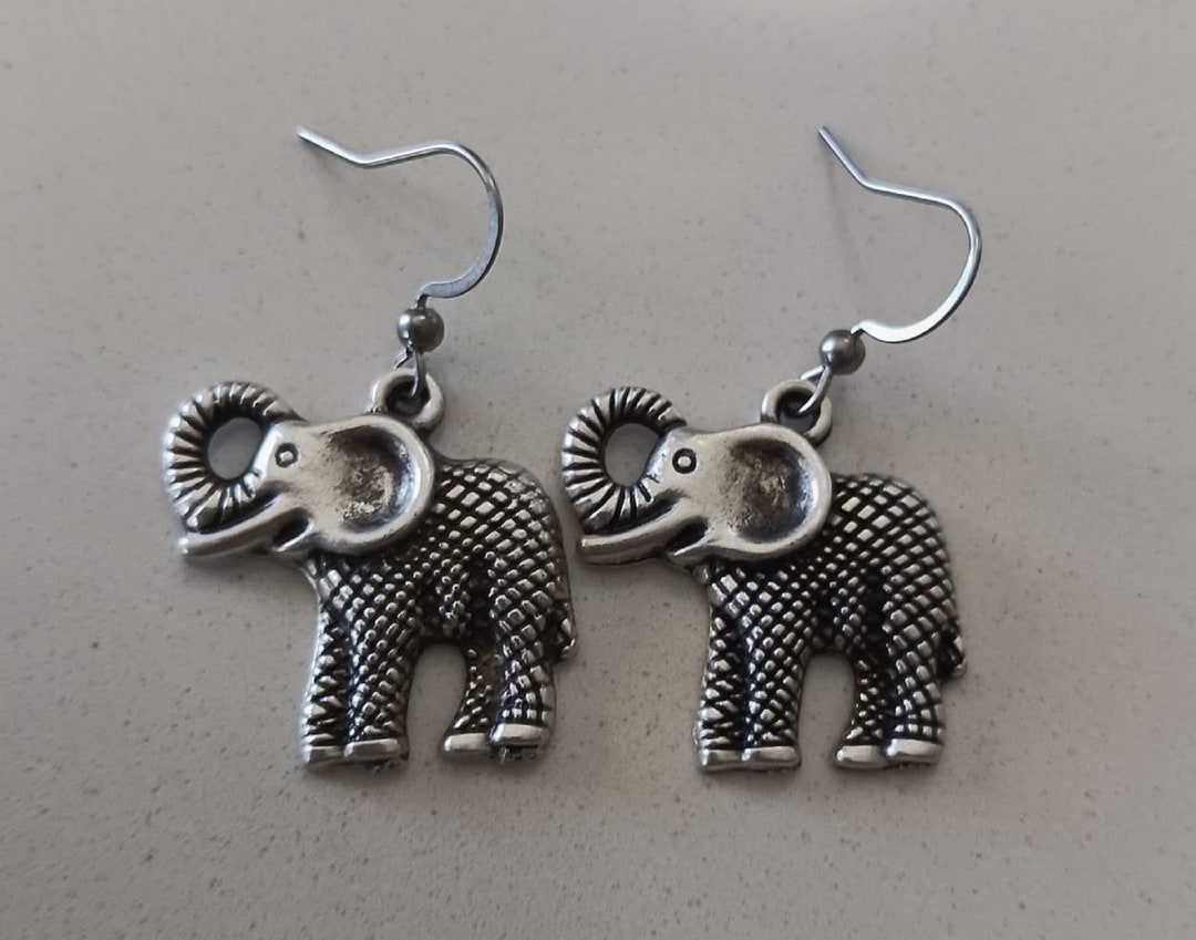 Elephant Earrings, Silver Elephants, Lightweight Elephant Earrings