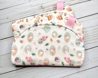Woodland Animals Baby Burp Cloth, Pastel Deer, Fox, Rabbit, Baby Gift, 100 % Cotton