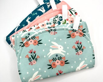 Bunny Baby Burp Cloth, Spring Floral Print, Baby Gift, 100 % Cotton