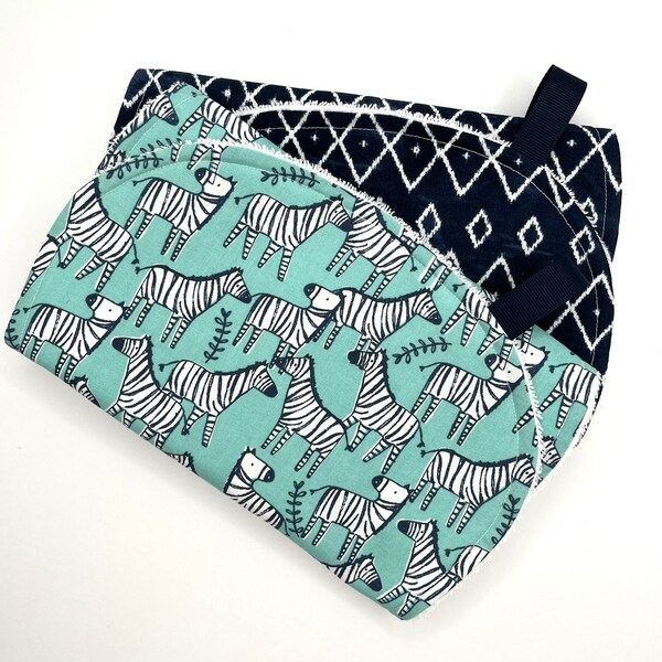 Baby Boy Burp Cloth | Zebra | Modern Zebra | Navy Blue and White Geometric | Boho Baby Boy | Zoo | Safari | Baby Gift | Baby Shower Gift