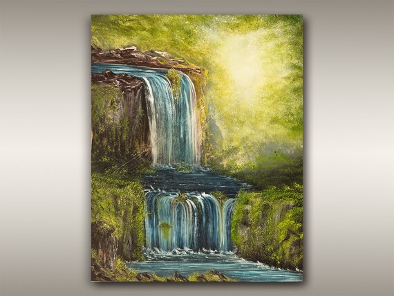 Waterfall Painting British Columbia Oil On Canvas Forest Etsy