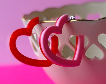 Heart Shaped Hoop Earrings, Red and Pink Heart Earrings, 3D Printed Earrings, Heart Hoops, Valentine's Day Earrings, Galentine's Day, BFF