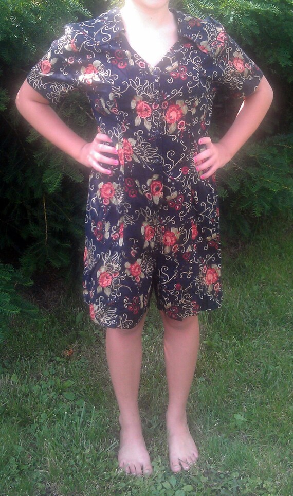 Floral Romper, Vintage Romper,Black Romper, 80s Ro