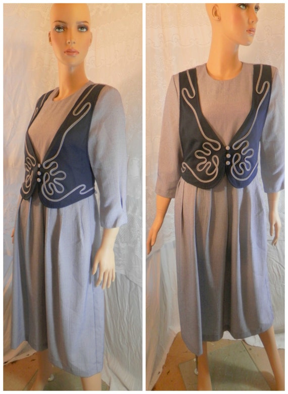 Vintage Dress Blue Dress Teachers Dress Size 8 Dress 80s Etsy