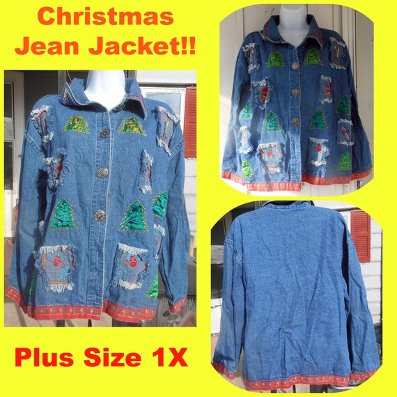 plus size jean jacket with sweater sleeves