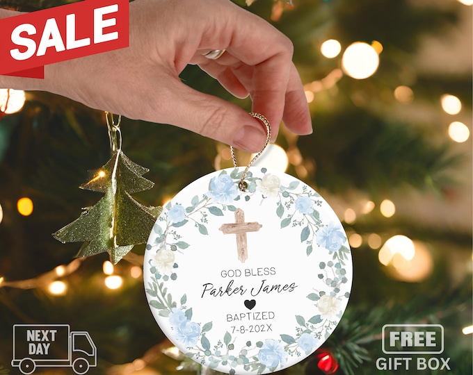 Baptism Ornament - Christening Keepsake - Godchild Gift - Baptism Gift Boy - Custom Christening Gift - Personalized Baptism Gift - Cross