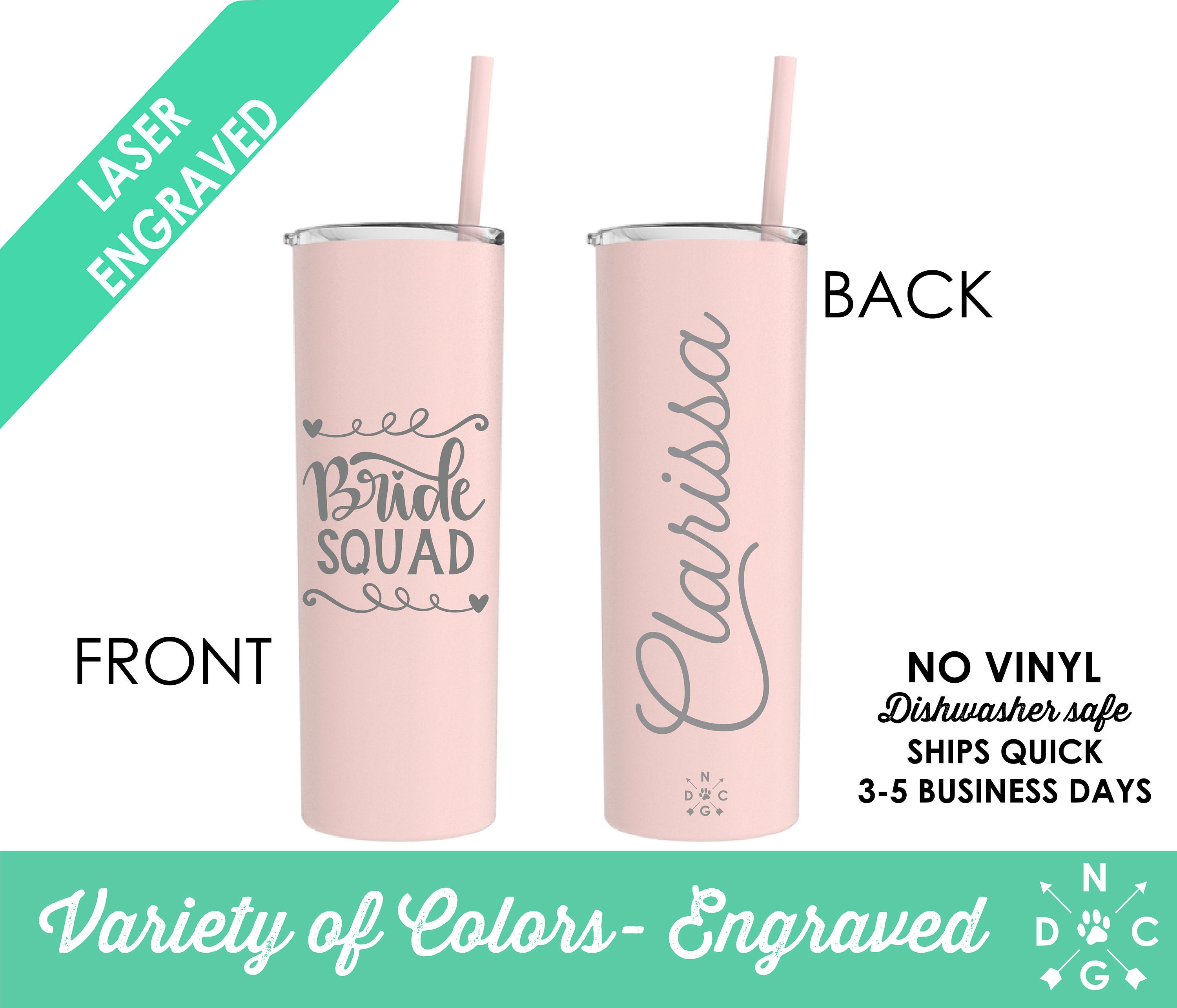 Bridesmaid Personalized Drink Tumbler - Engraved, Insulated