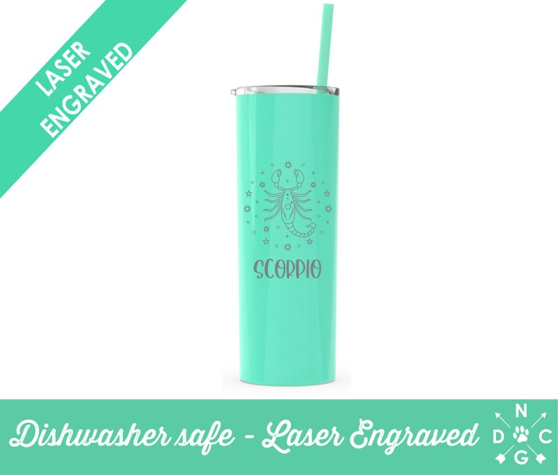 Astrology Symbols, Zodiac Tumblers, Zodiac Sign, Personalized Tumbler, Gift for Her, Laser Engraved Tumbler, Constellation Cups, Astrology Mint Green