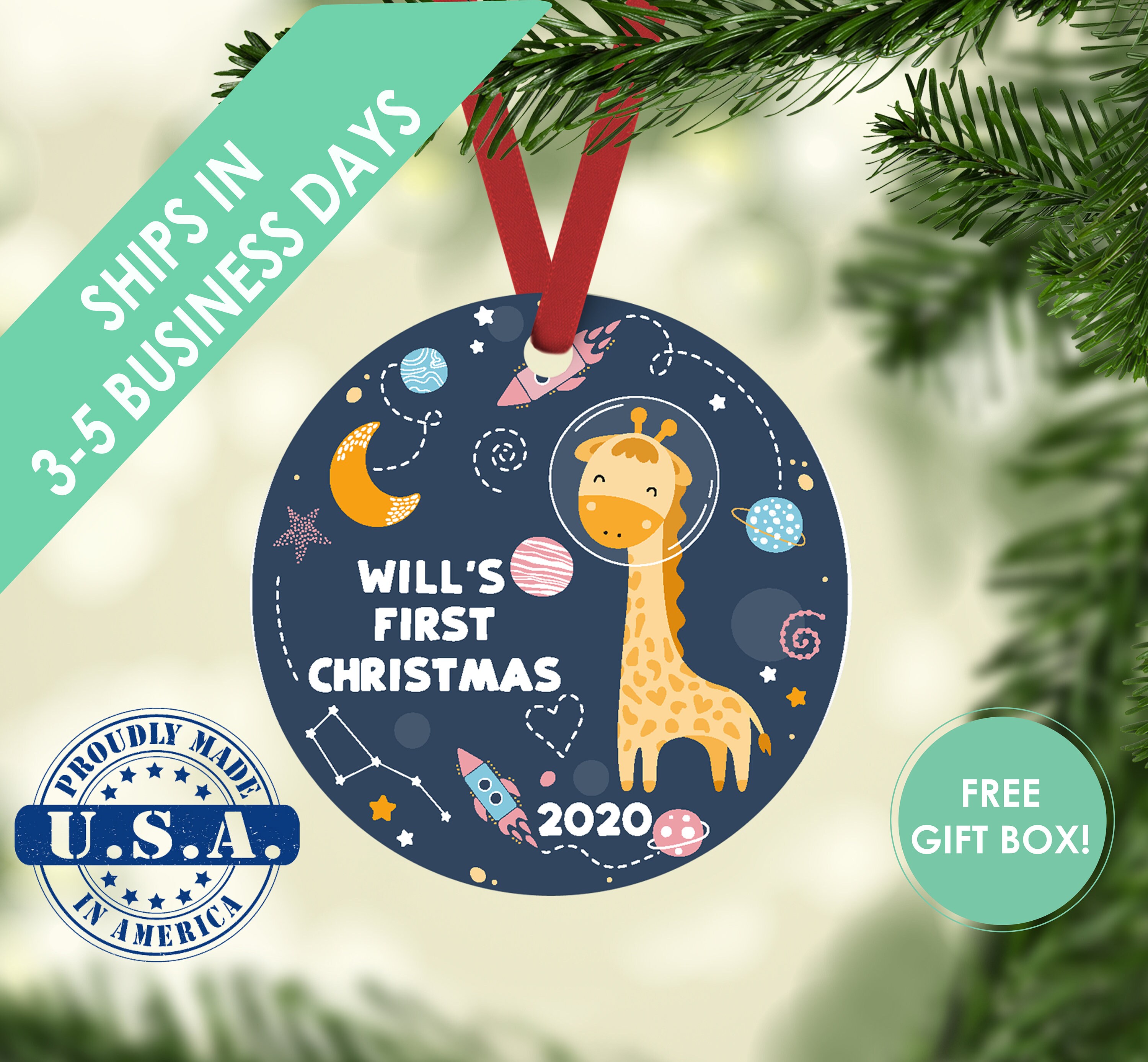 baby boy first christmas ornament personalized