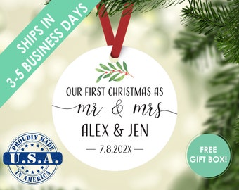 First Christmas Married Ornament - Mr and Mrs Greenery Christmas Ornament - Our First Christmas Married as Mr and Mrs Ornament Personalized