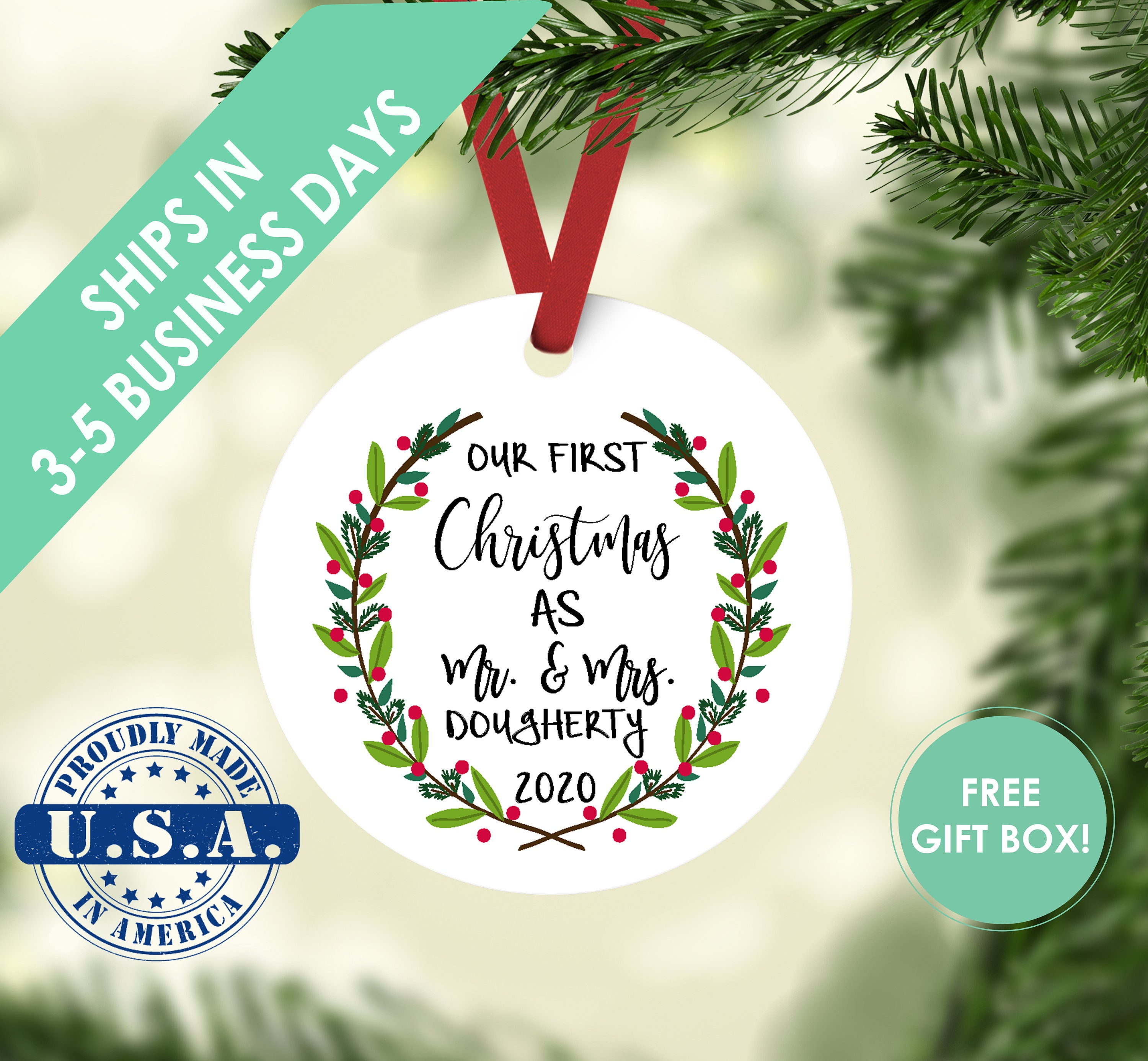 Newlywed Gift Christmas Ornament Custom First Christmas Ornament