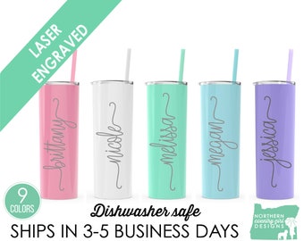 Set of 9 Personalized Tumblers, Skinny Steel Tumblers, Custom Tumbler, Stainless Steel Engraved Tumbler, Tumbler with Name, Bridesmaid Gifts