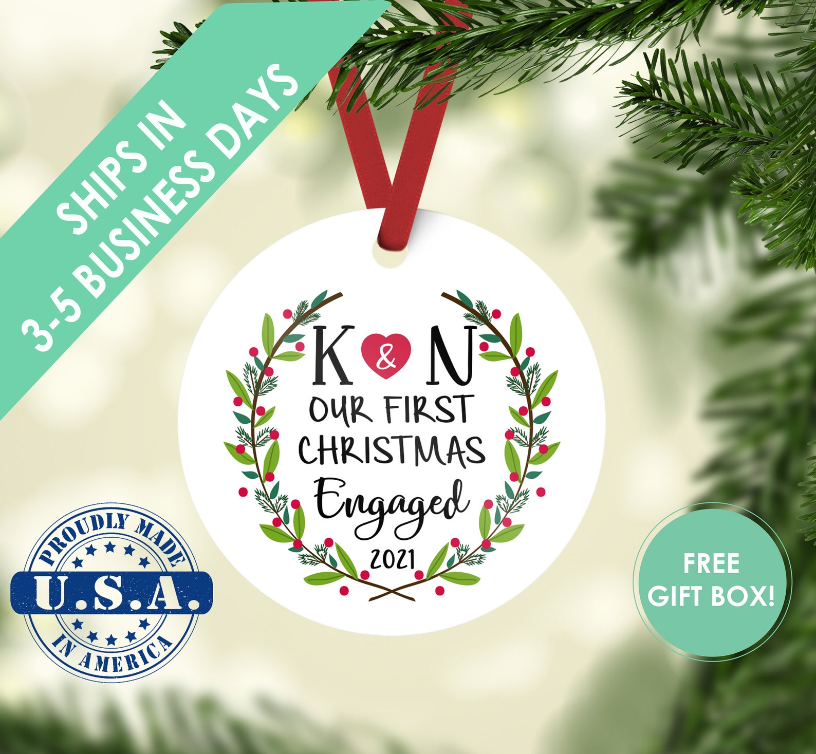 Engagement Ornament / Engagement Gift / Christmas Ornament / Etsy