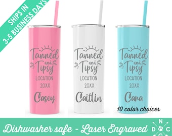 Tanned and Tipsy Tumbler, Girls Weekend, Girls Trip, Beach Vacation Tumbler, Personalized Bachelorette Tumblers, Girls Vacation, Tumblers