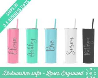 Set of 5 Personalized Tumblers, Skinny Steel Tumblers, Custom Tumbler, Stainless Steel Engraved Tumbler, Tumbler with Name, Bridesmaid Gifts