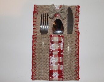 Burlap Christmas Utensil Holder Set of (6)