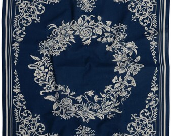 Wreath Bandana - Vintage Inspired Cotton Print (Blue)